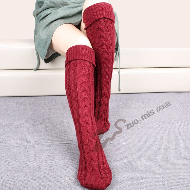 2018 new warm wool leg sets step on foot socks knitted Christmas boots set over the knee diagonal 8 word twist floor socks