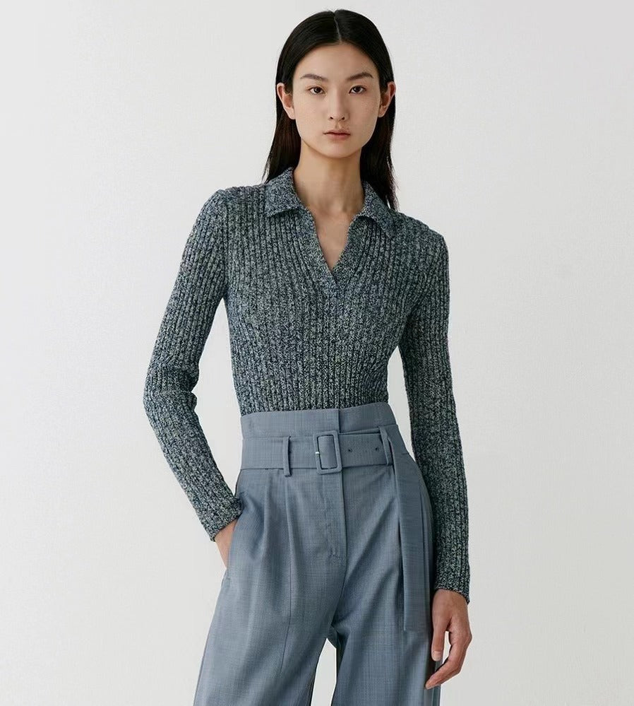 2023 autumn new solid color big belly yarn knitwear women