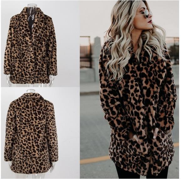 2018 Foreign trade women's wear Europe and the United States new lapel leopard print imitation fur fur coat coat thickened autumn and winter coat