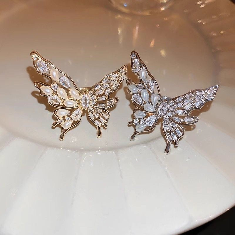 1pc Butterfly Pearl Open Ring, Elegant Index Finger Ring, Fashion All-Match Ring Accessory