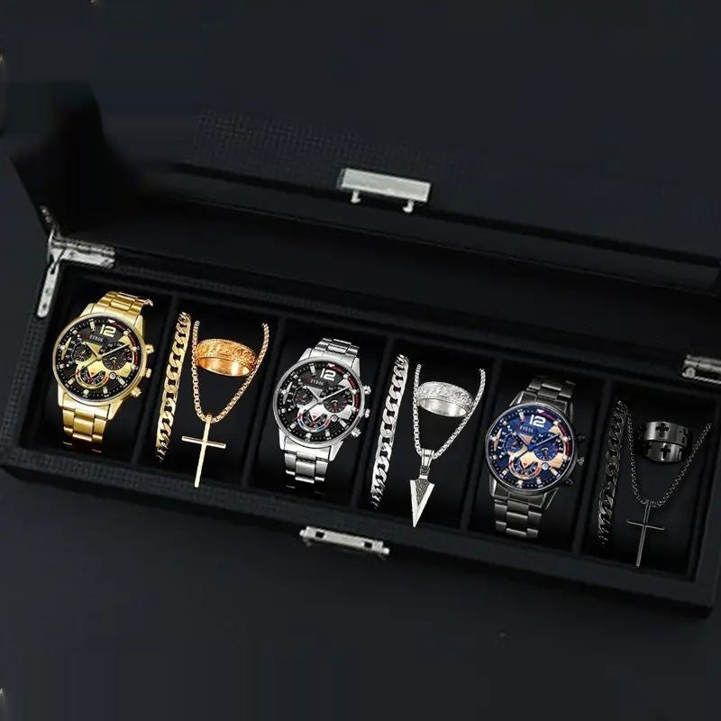 12-set Men's Watches  Fashionable Multi-color Assortment Of Quartz Men's Watches