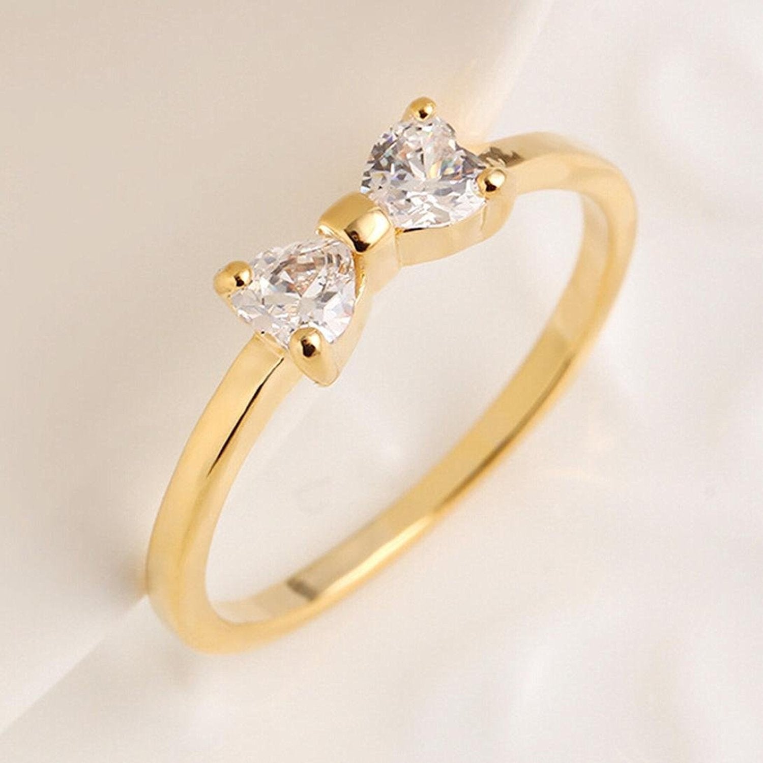 Japanese and Korean Fashion Bow Ring Women's Ins Style Simple Zircon Love Ring Jewelry Accessories Cross-border Explosions