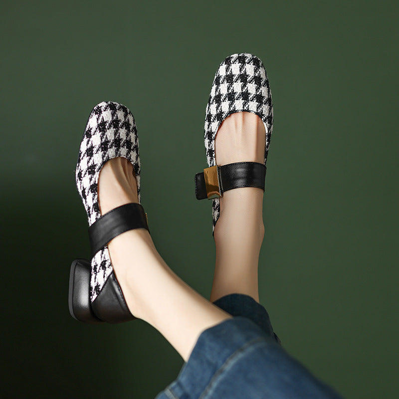 33-43 plaid Mary Jane shoes, round-toe low-heeled single shoes for women