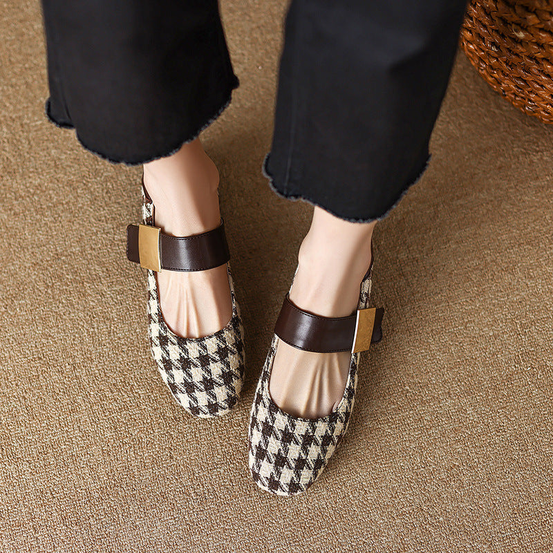 33-43 plaid Mary Jane shoes, round-toe low-heeled single shoes for women