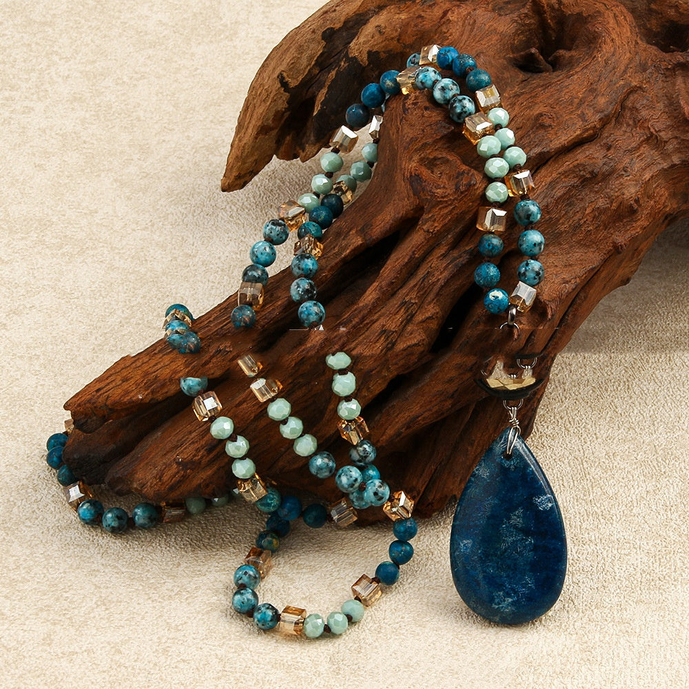 6mm Natural Stone Glass Knotted Necklace Sweater Chain