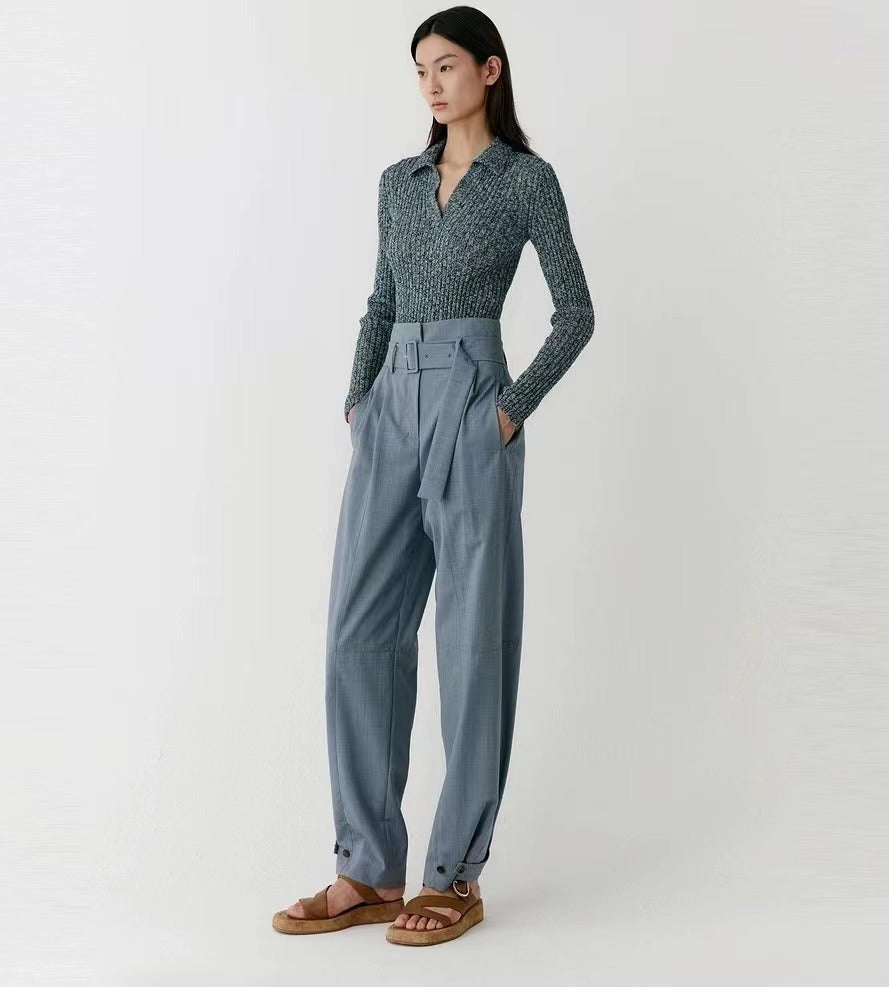 2023 autumn new solid color big belly yarn knitwear women