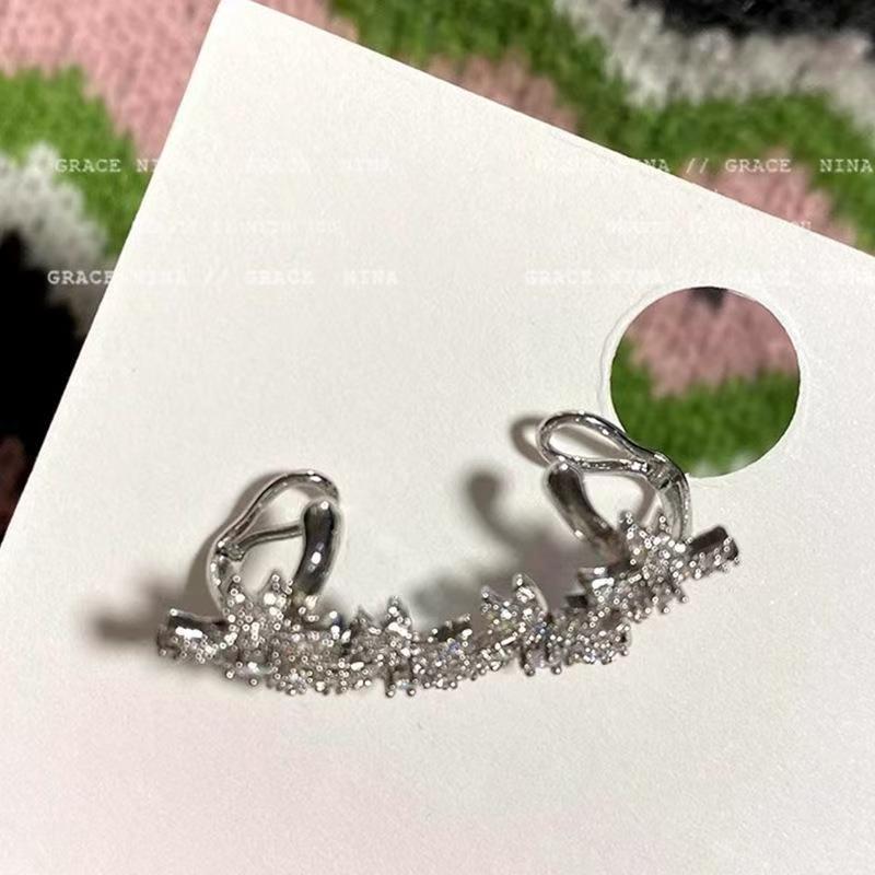 1 Pc Alloy Earrings, Shiny Zircon Flower Ear Cuffs For Women, Fashion Luxury Style, No Piercing Needed, Autumn & Winter Ear Clips