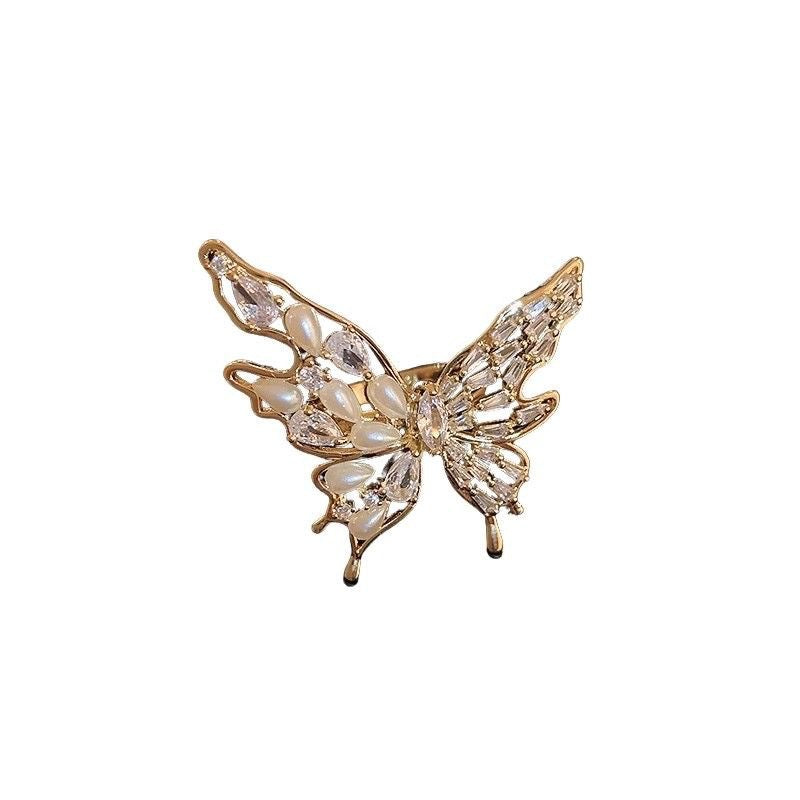 1pc Butterfly Pearl Open Ring, Elegant Index Finger Ring, Fashion All-Match Ring Accessory