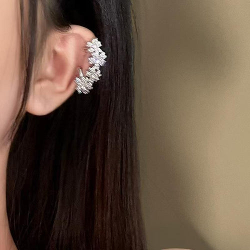 1 Pc Alloy Earrings, Shiny Zircon Flower Ear Cuffs For Women, Fashion Luxury Style, No Piercing Needed, Autumn & Winter Ear Clips